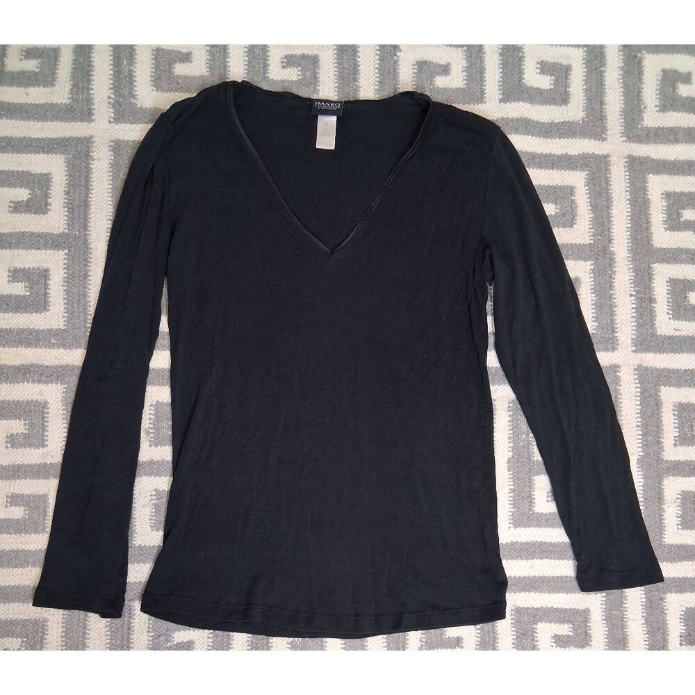 Hanro womens medium wool silk top black lightweight longsleeve shirt